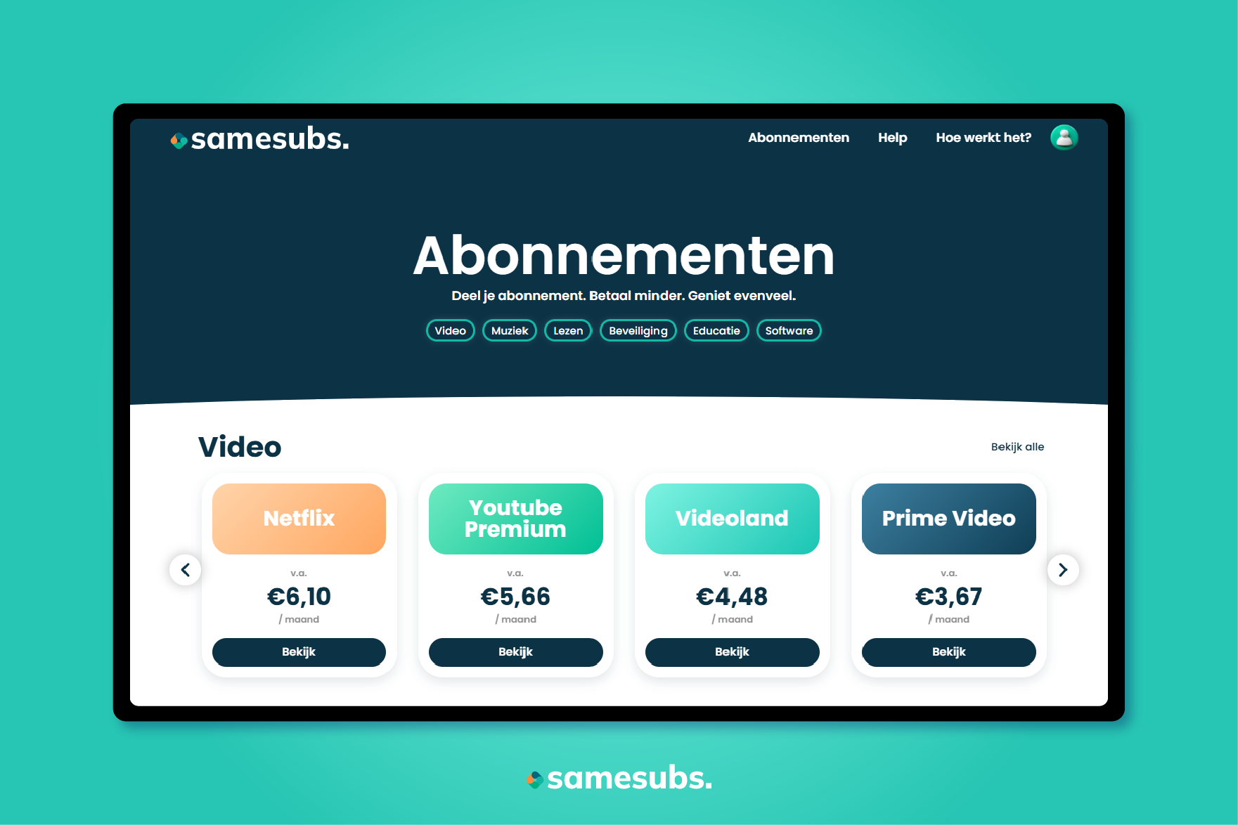 Het SameSubs dashboard met Videoland abonnement om kosten te delen